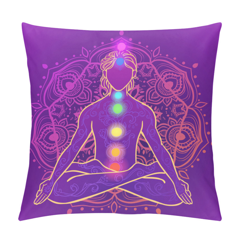 Personality  Yoga Man. Ornament Beautiful Concept Of Meditation. Geometric Element Hand Drawn. Vector Illustration Pillow Covers