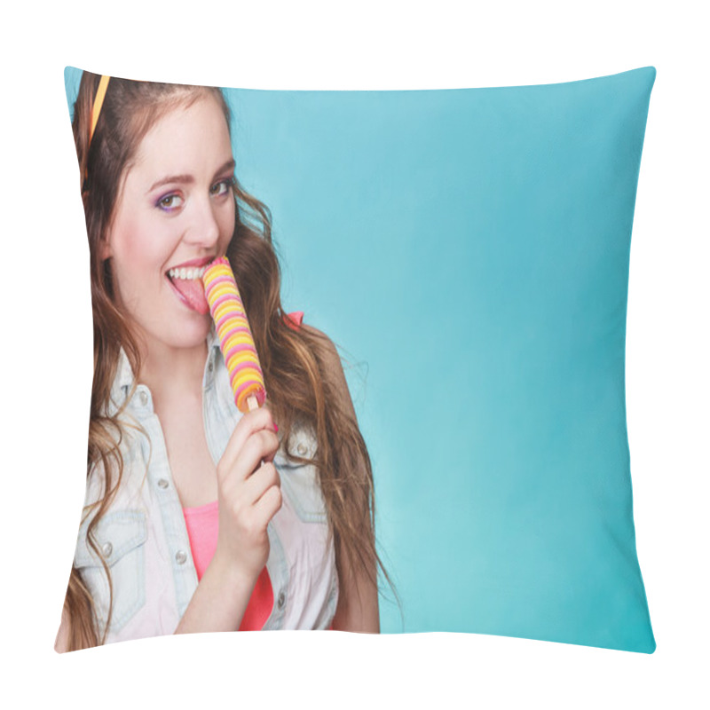 Personality  Woman Eating Popsicle Ice Pop Cream Pillow Covers