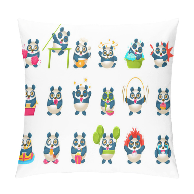 Personality  Cute Panda Emoji Collection With Humanized Cartoon Character Doing Different Things Pillow Covers