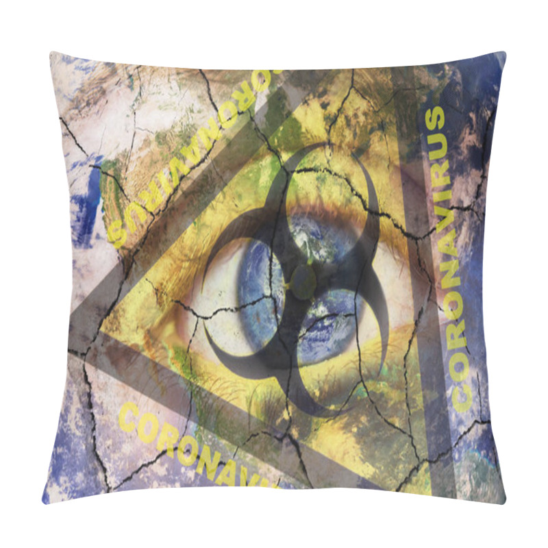 Personality  Coronavirus Global Pandemic Outbreak And Quarantine Concept. Creative Composite Of Of Woman Face With Cracked World Map Painted, And Biohazard Symbol, With The Text Coronavirus.  Pillow Covers