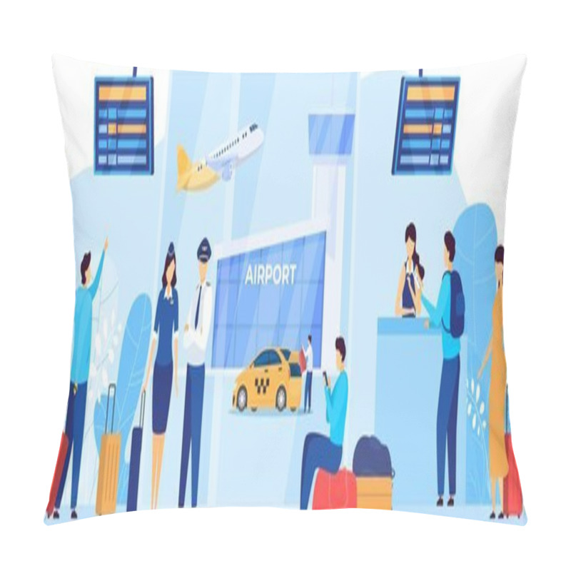 Personality  Airport Services, Flight Crew And Passengers, People Vector Illustration Pillow Covers