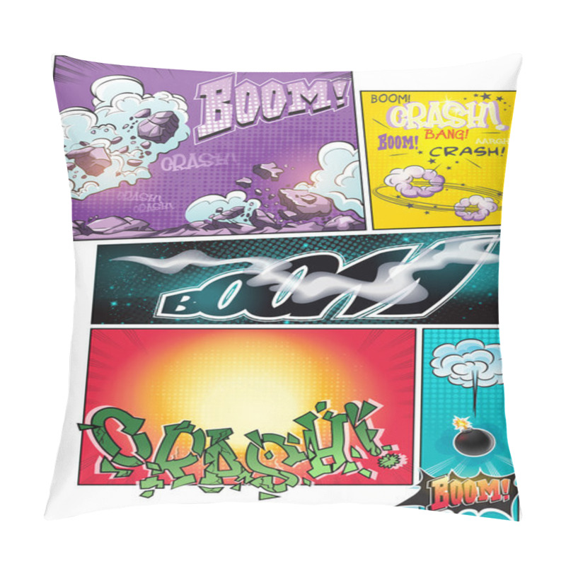 Personality  Image Comic Book Pages With Different Background Comic Strips And Various Inscriptions Boom Pillow Covers