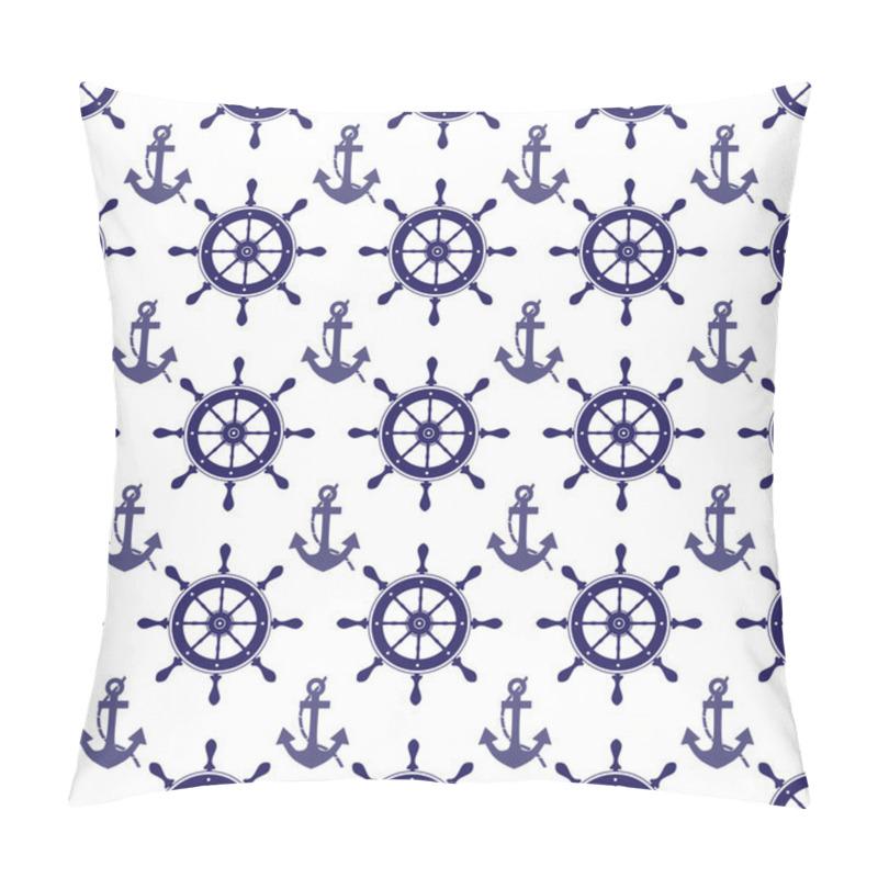 Personality  Nautical Wheel And Anchor Seamless Pattern Pillow Covers