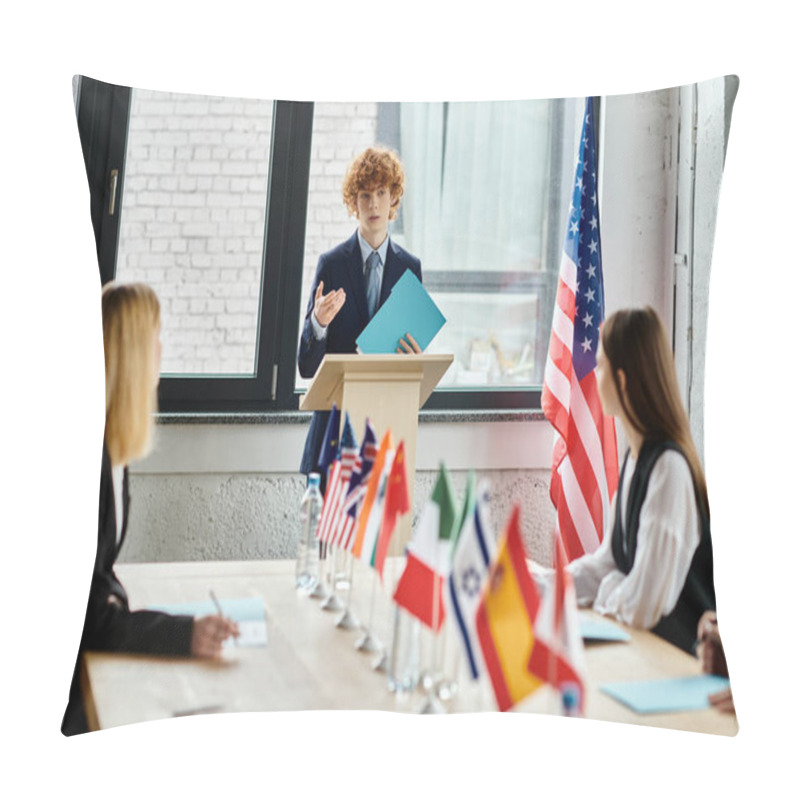 Personality  Teens Engage In A UN Model Conference, Discussing Global Issues. Pillow Covers