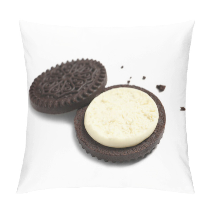 Personality  Tasty Chocolate Cookie With Cream On White Background Pillow Covers