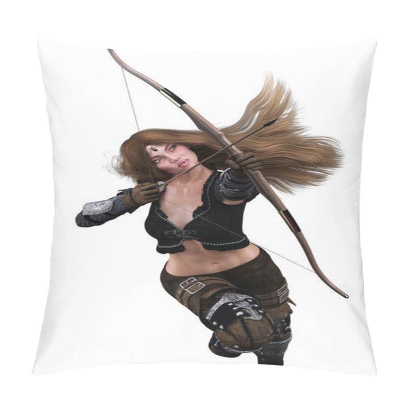 Personality  Caucasian Elf Archer Woman With Bow And Arrow On Isolated White Background, 3D Illustration, 3D Rendering Pillow Covers