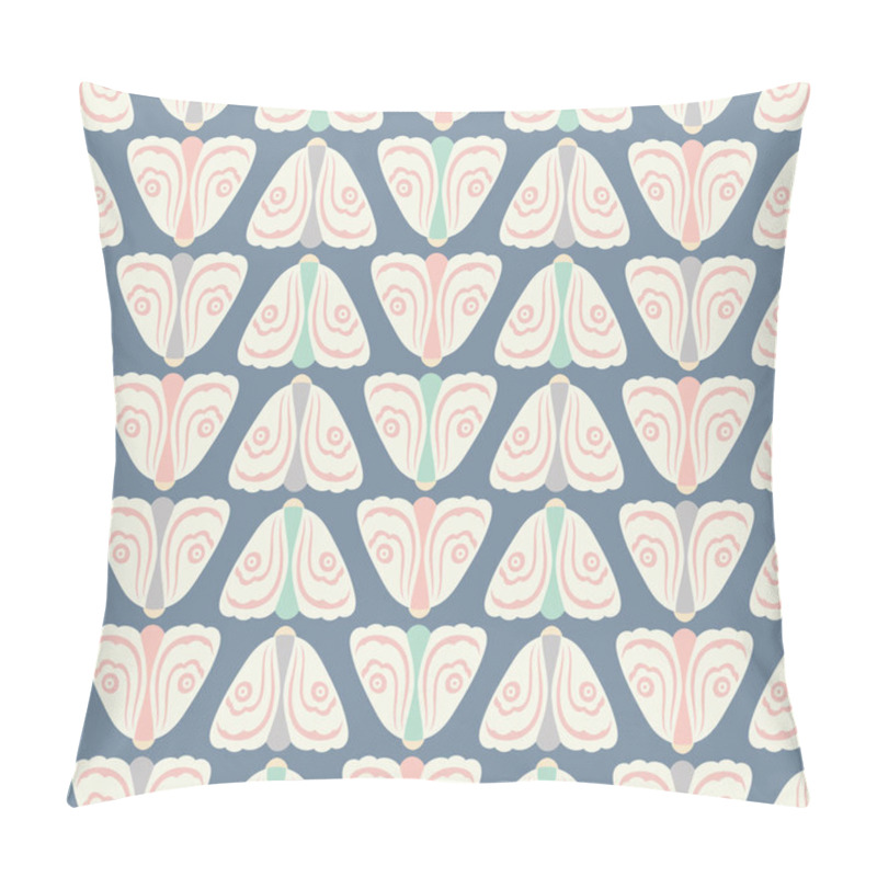 Personality  Seamless Geometric Pattern Background Of Pastel Coloured Moths In Rows . A Nature Vector Background Of Insects. Pillow Covers