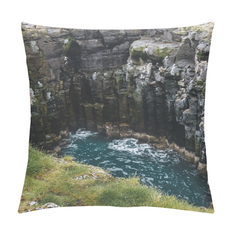 Personality  Aerial View Of Rocky Cliff And Crashing Blue Waves In Iceland Pillow Covers