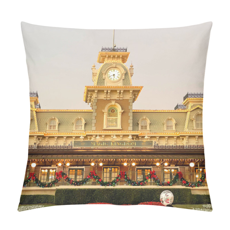 Personality  Orlando, FL USA - JNovember 27, 2020: The Train Station At Walt Disney World Magic Kingdom In Orlando, Florida. Pillow Covers