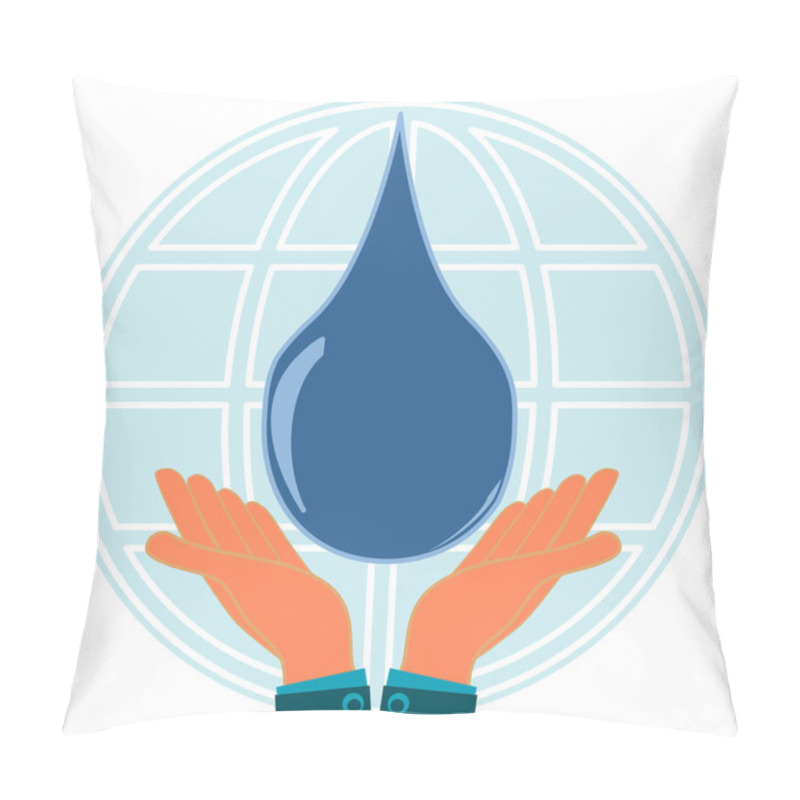 Personality  Blue Drop In Hands On Background Of The Globe. Pillow Covers