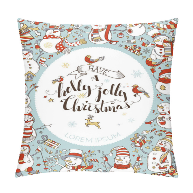 Personality  Vertical Christmas Snowmen Background. Pillow Covers