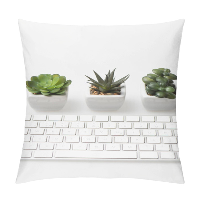 Personality  Tiny Green Plants And Computer Keyboard On White Pillow Covers