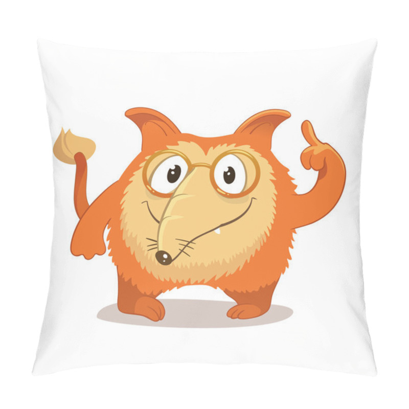 Personality  Fantasy, Round And Smart Character With Cute Protruding Ears And A Long Nose, Reminiscent Of A Red Fox Vs Dog. Wearing Glasses. Raised Forefinger. Corporate Character. Pillow Covers