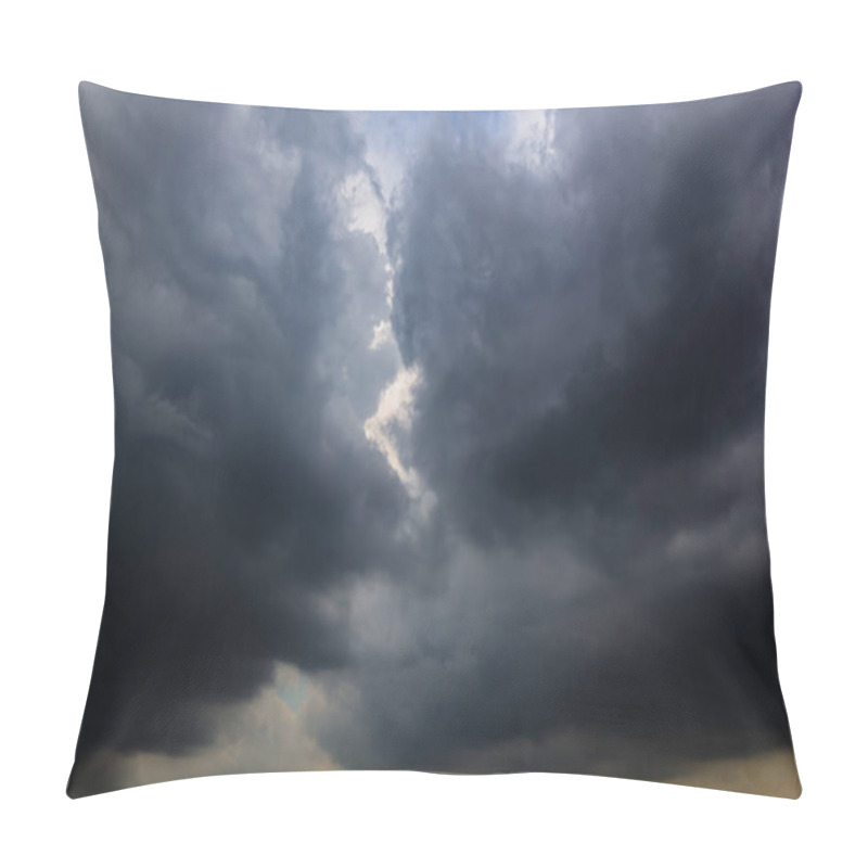 Personality  The Dark Sky With Heavy Clouds Converging And A Violent Storm Before The Rain.Bad Or Moody Weather Sky And Environment. Carbon Dioxide Emissions, Greenhouse Effect, Global Warming, Climate Change. Pillow Covers