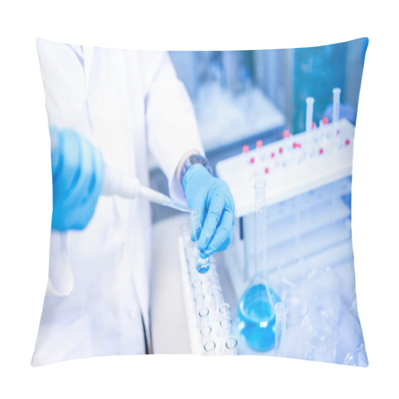 Personality  Scientist Hands With Dropper Or Pipette, Examining Samples And Liquid Pillow Covers