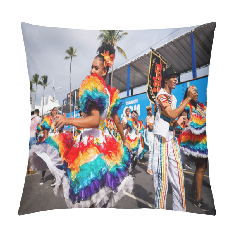 Personality  Salvador, Bahia, Brazil - February 11, 2023: Traditional Cultural Group From Bahia Performs During The Fuzue Parade In Salvador. Pillow Covers