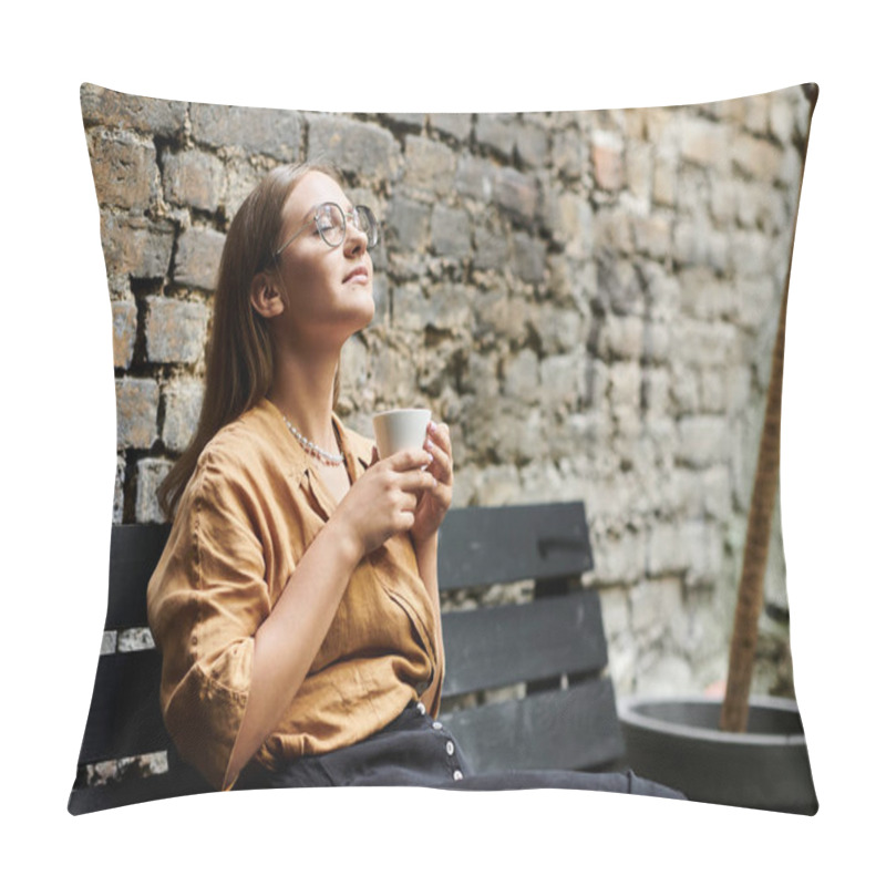 Personality  A Young Woman With An Artificial Limb Relaxes In A Cozy Cafe, Sipping Coffee And Soaking Up The Sunlight. Pillow Covers