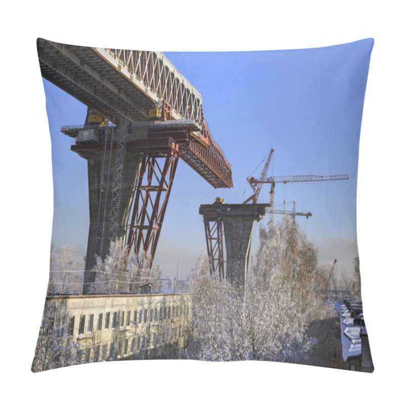 Personality  Construction Overpass Superstructure Of Road Bridge Over Apartment House, Russia. Pillow Covers