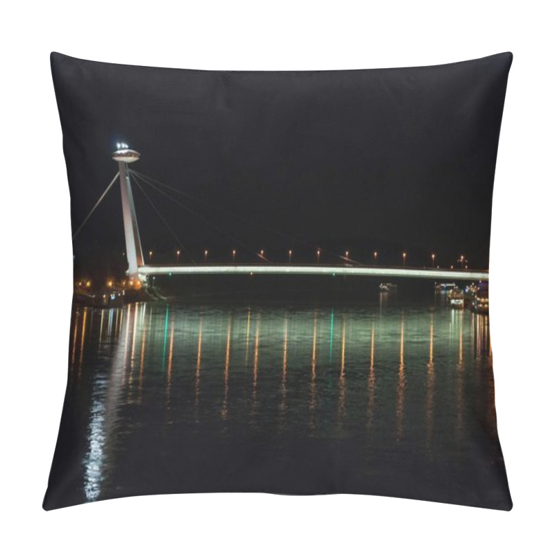 Personality  Night View Of The Lighted SNP Bridge Over Danube River. Bratislava, Slovakia Pillow Covers