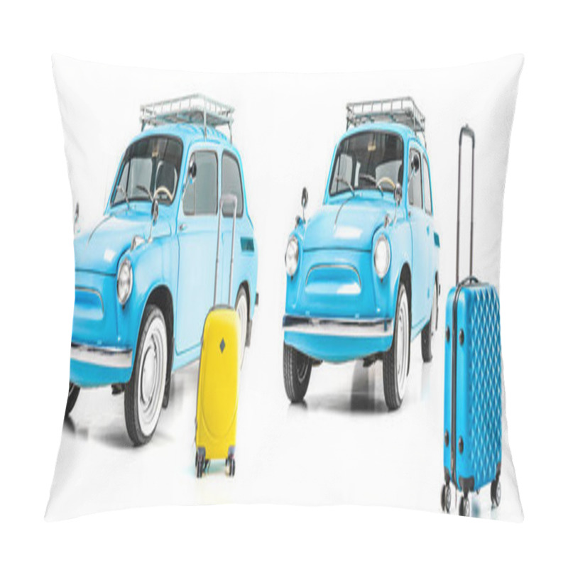 Personality  Blue Retro Car With Luggage Pillow Covers