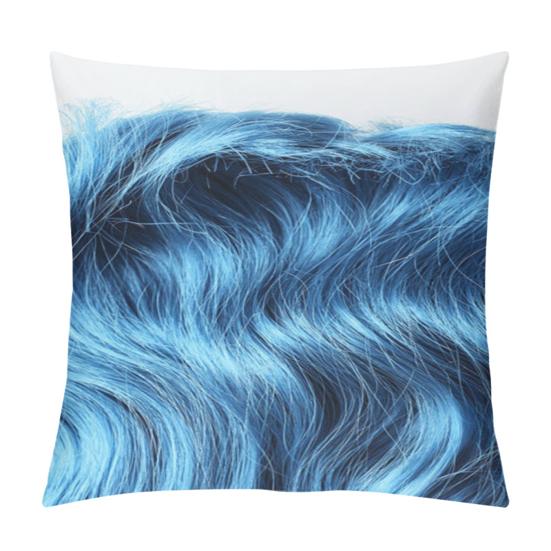 Personality  Top View Of Wavy Blue Hair Isolated On White Pillow Covers