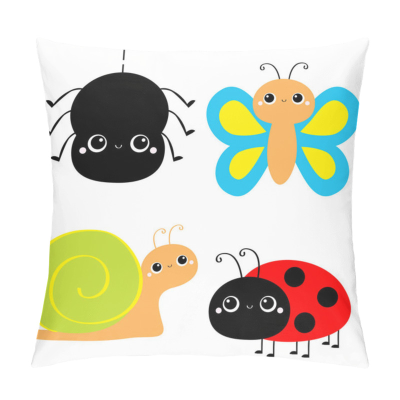 Personality  Insect Set. Ladybug Ladybird, Butterfly, Spider, Lady Bug, Snail. Cute Cartoon Kawaii Baby Animal Character. Flat Design. White Background. Isolated. Pillow Covers