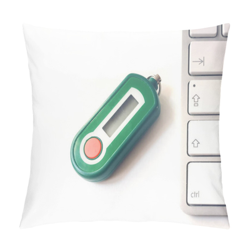 Personality  Close-up View Of A Bank Code Generator Isolated On A White Background Pillow Covers