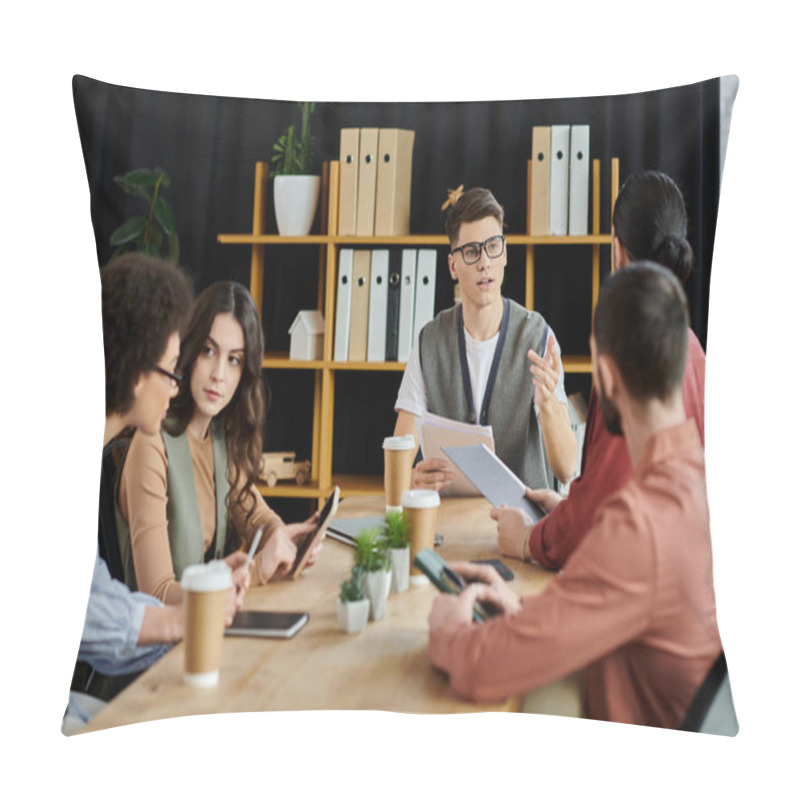 Personality  Professionals Gather For An Important Discussion While Dressed In Casual Elegance. Pillow Covers