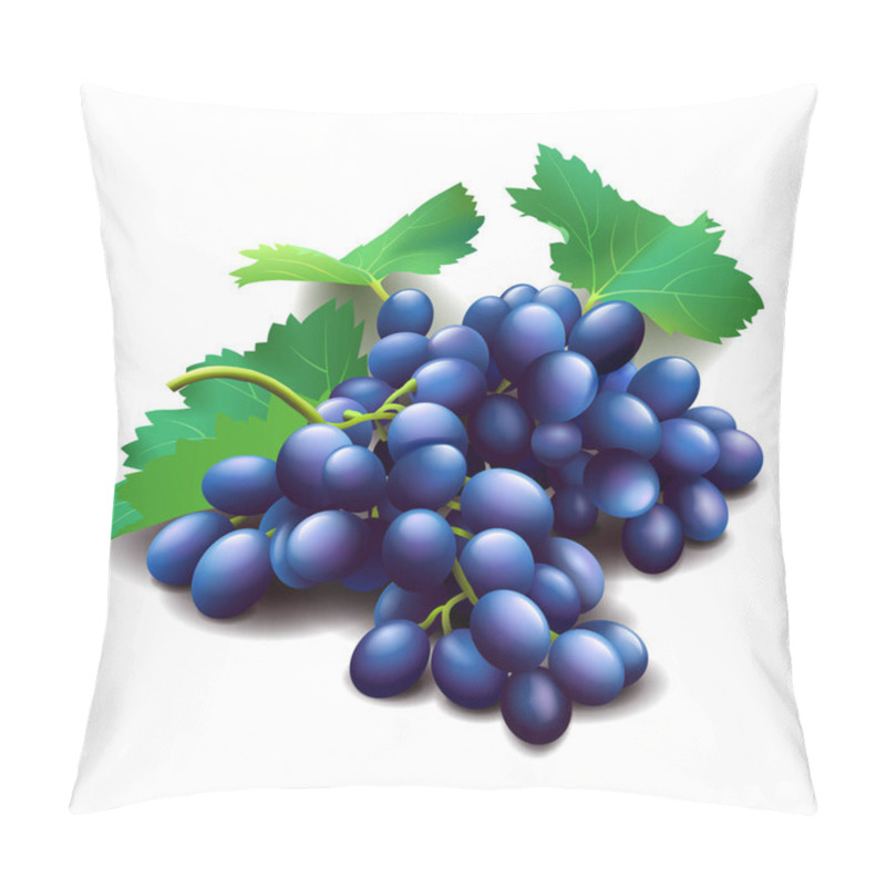 Personality  Realistic Purple Grapes Bunch With Green Leaves Isolated On White Pillow Covers