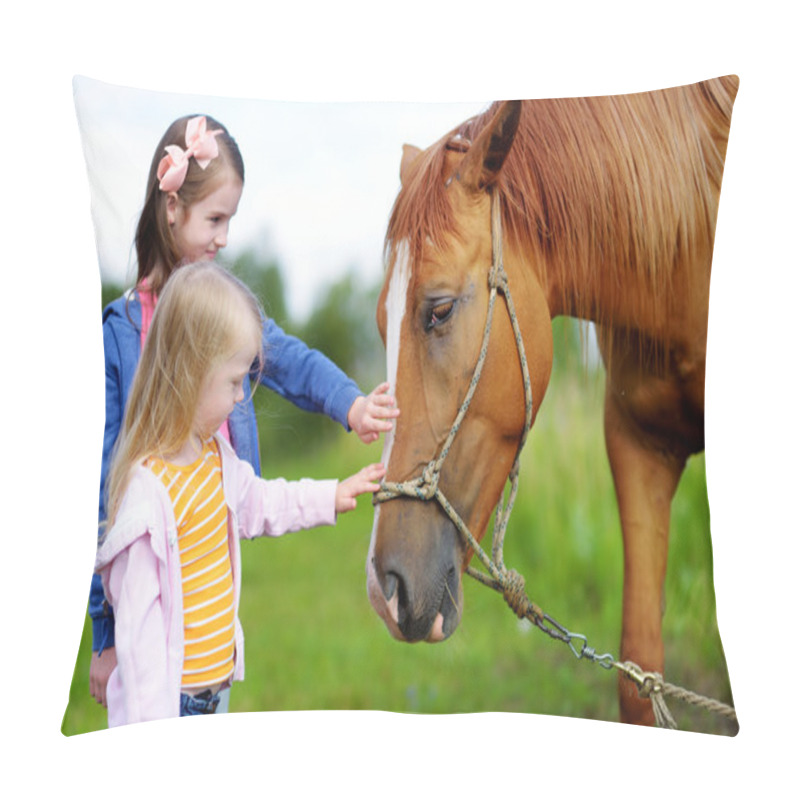 Personality  Sisters Petting Horse At Countryside Pillow Covers