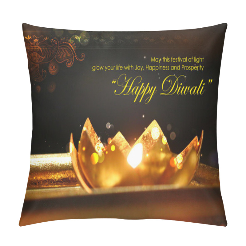 Personality  Golden Lotus Shaped Diya On Abstract Diwali Background Pillow Covers