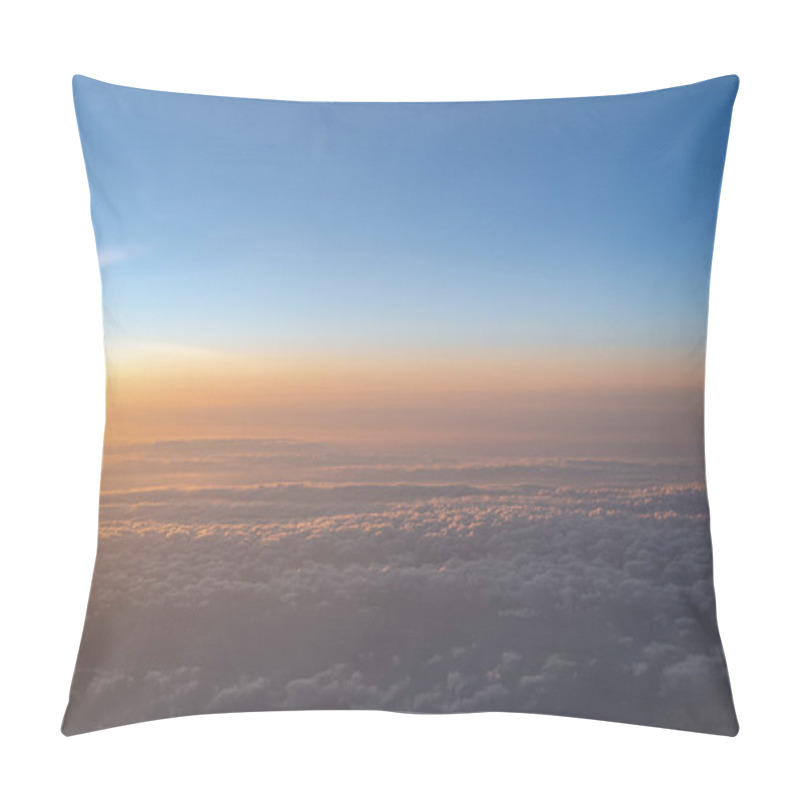 Personality  View Of Dark Blue Sky Horizon In Sun Rise Time, Up In The Air. Viewed From An Airplane Window Pillow Covers