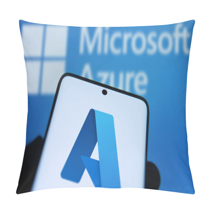 Personality  Dhaka, Bangladesh- 1 Oct 2024: Microsoft Azure Logo Is Displayed On Smartphone. Pillow Covers