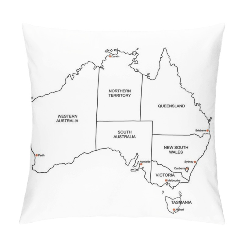 Personality  Doodle Freehand Drawing Australia Political Map With Major Cities.  Pillow Covers