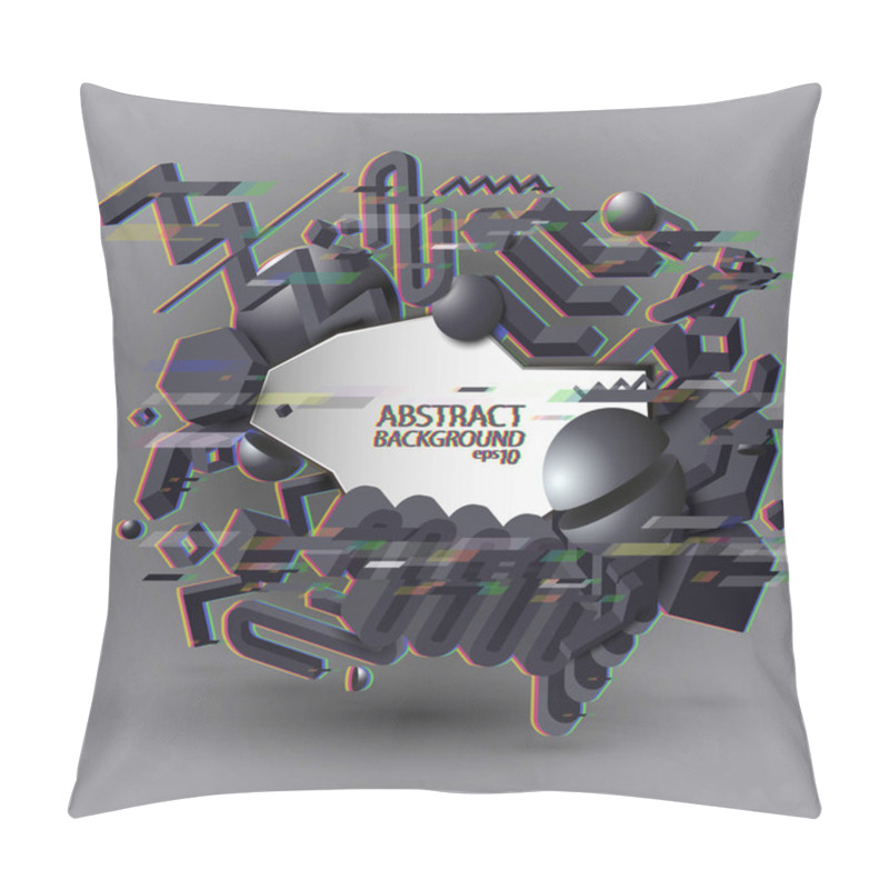 Personality  Abstract Geometric 3d Background, With Glitch - Black Vector Eps10 Pillow Covers