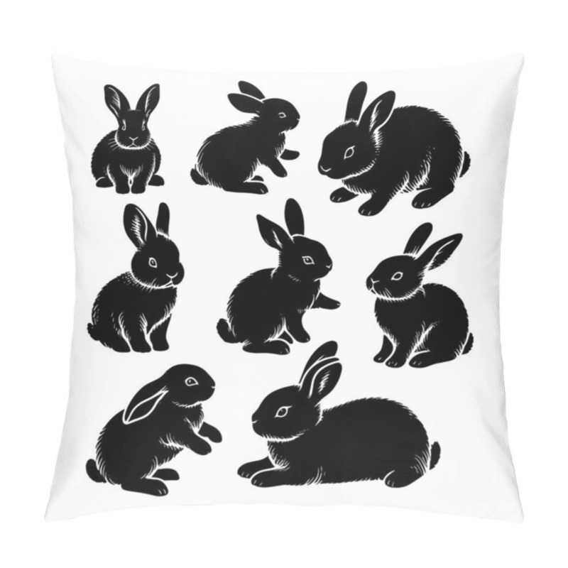 Personality  Set Of Bunny Silhouettes Isolated On A White Background, Vector Illustration. Pillow Covers