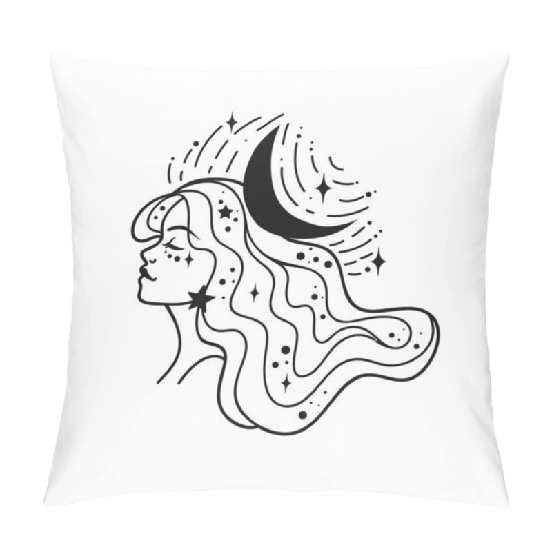 Personality  Fairy Girl With Space Hair. Astrology And Astronomy Business Concept, Fortune Tellers, Predictions, Horoscope. Logo Vector Illustration. Witchcraft, Spirituality. Coloring Book Pillow Covers