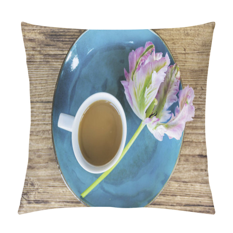 Personality  Notebook,Pink Tulip And Cup Of Coffee .Spring Morning Concept  Pillow Covers