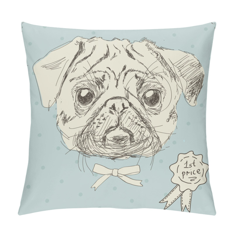 Personality  Vintage Illustration Of Hipster Pug Dog With Glasses And Bow In Vector On Vintage Background Pillow Covers