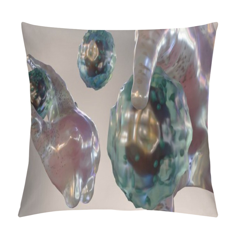 Personality  Phagocytosis Is A Cellular Process Where Specialized Cells Called Phagocytes Engulf And Digest Foreign Particles, Such As Bacteria, Viruses, And Cellular Debris; 3D Rendering. Pillow Covers