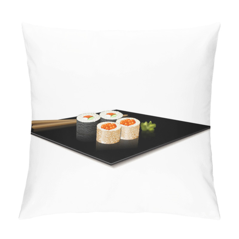 Personality  Japanese Cuisine: Sushi And Chopsticks On A Plate With Reflection Pillow Covers