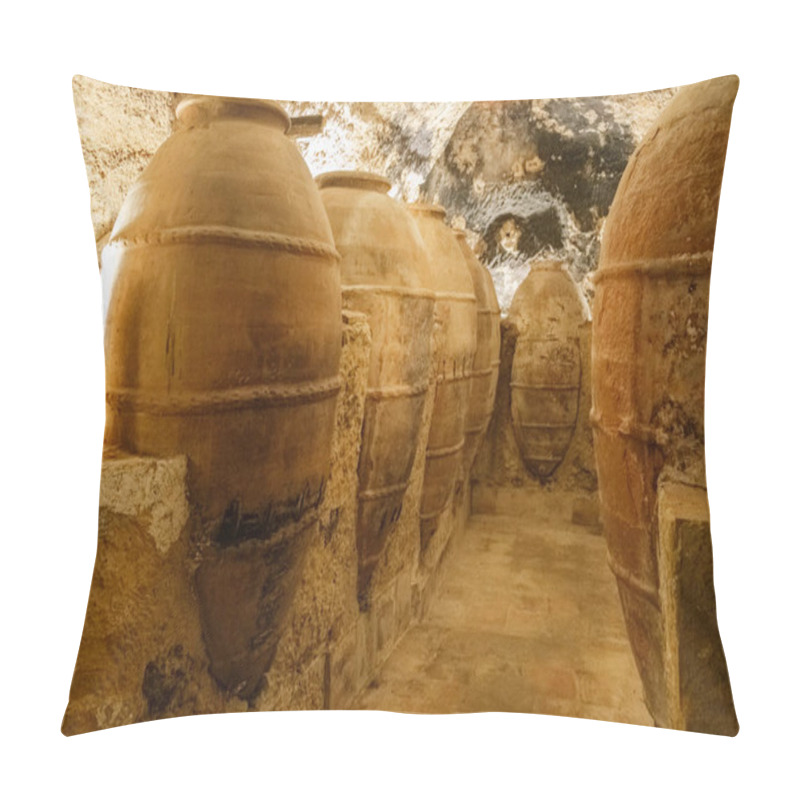 Personality  Centuries-old Large Clay Jars For Storing Wine Or Cereal, In Underground Tunnels. Pillow Covers