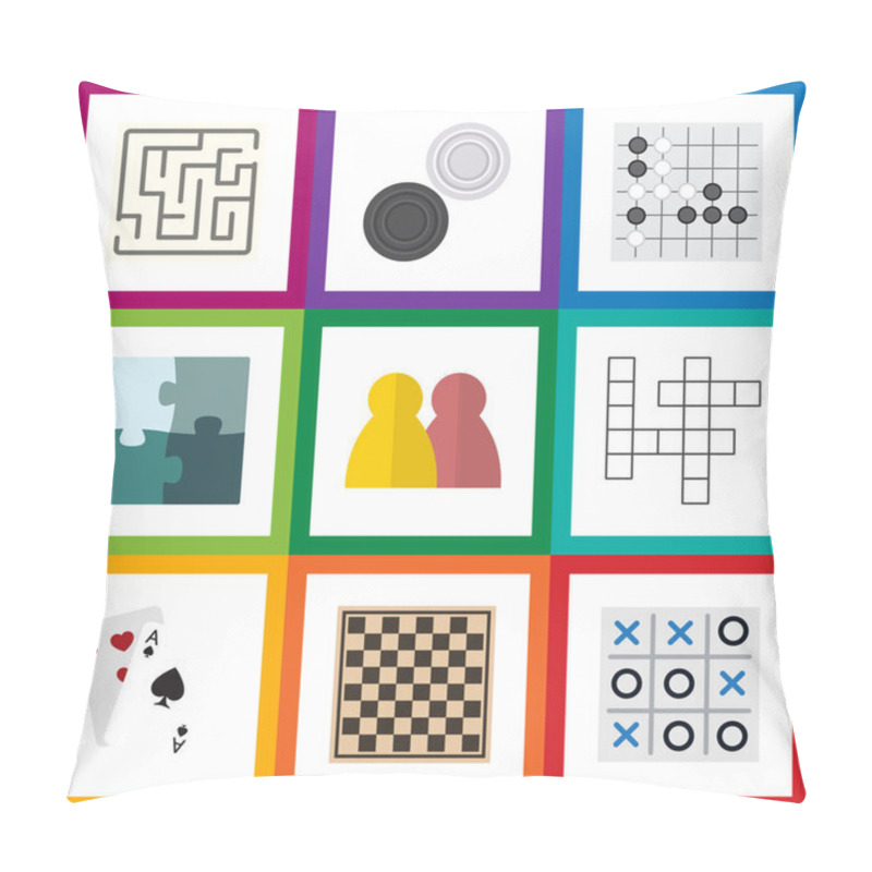 Personality  Flat Icon Games Set Of Ace, Labyrinth, People And Other Vector Objects. Also Includes Alphago, Table, Crossword Elements. Pillow Covers