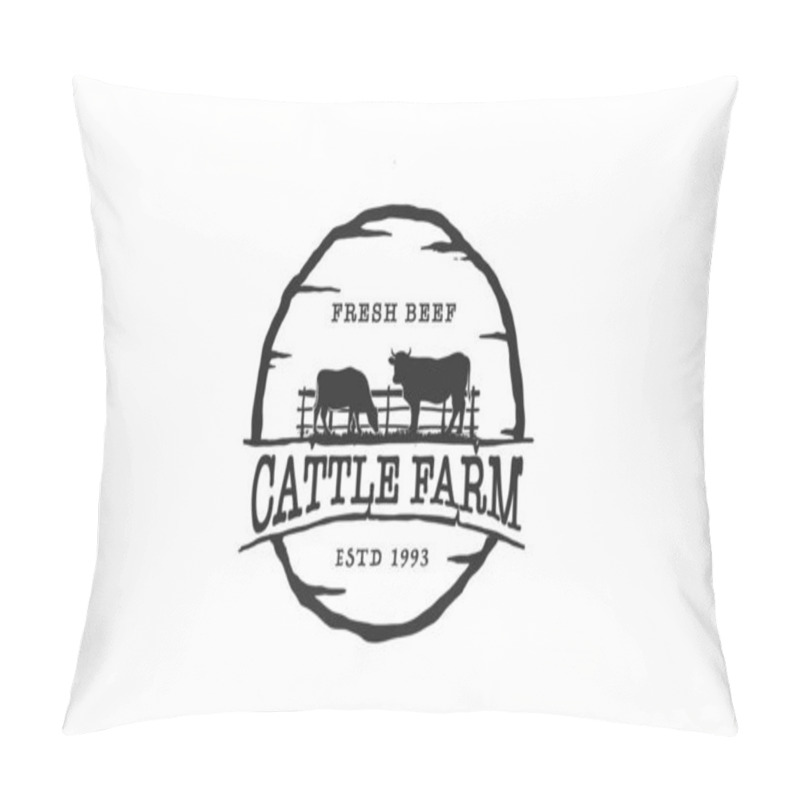 Personality  Cattle Farm Logo Design - Angus Cow Farm, Beef Butcher Bbq Barbecue, Meat Product Shop Organic Premium Quality. Livestock Animal Logo. Pillow Covers