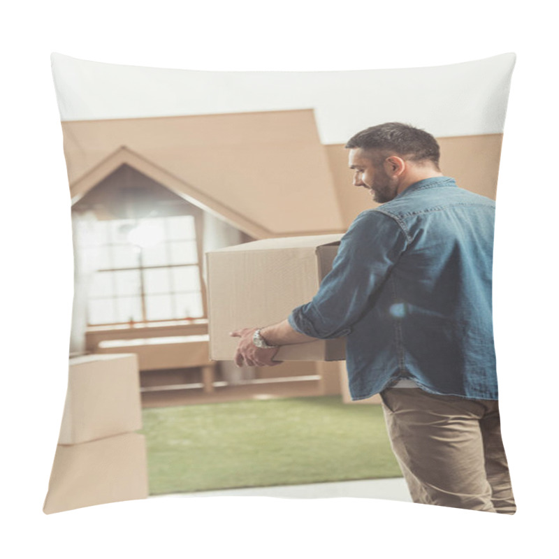 Personality  Man With Boxes Moving Into New Cardboard House Pillow Covers