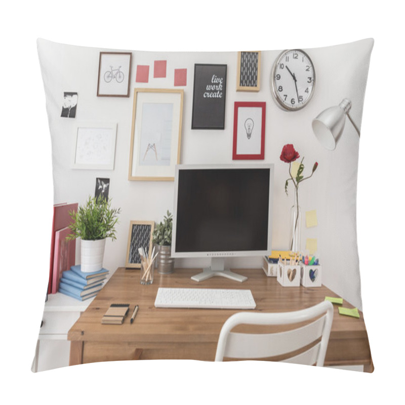 Personality  Designed Workspace With Desktop Computer  Pillow Covers