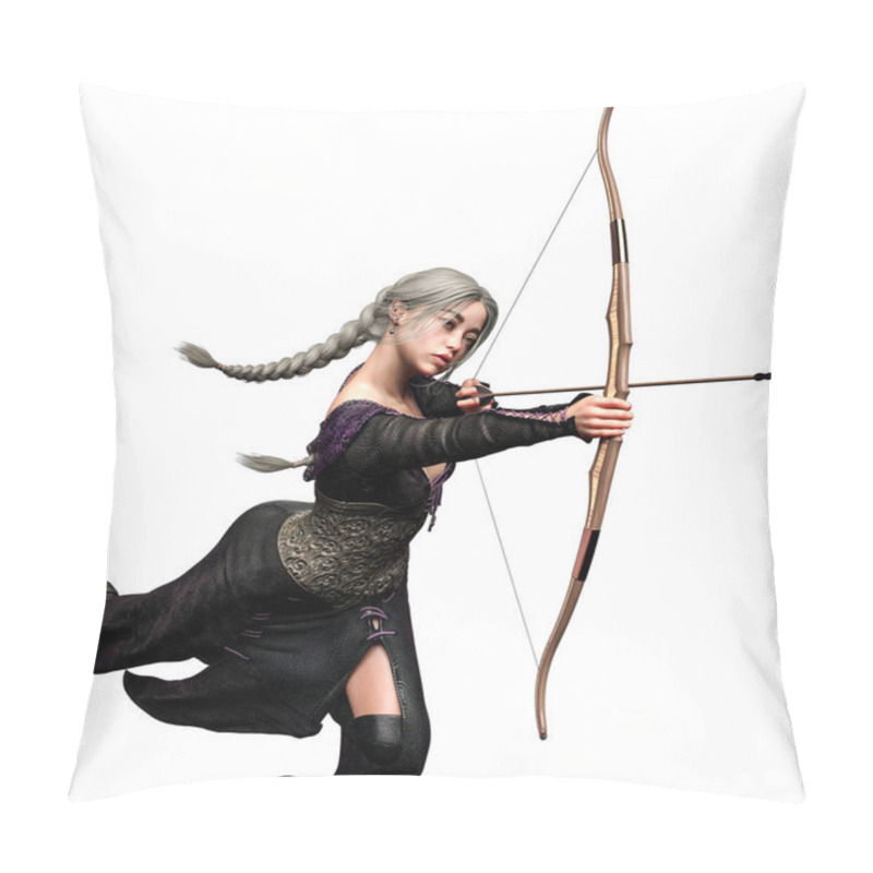 Personality  Elf Archer Woman With Bow And Arrow, 3D Illustration, 3D Rendering Pillow Covers