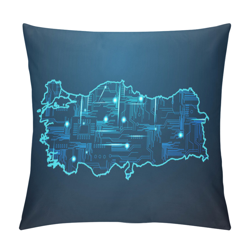 Personality  Abstract Futuristic Map Of Turkey. Circuit Board Design Electric Of The Region. Technology Background. Mash Line And Point Scales On Dark With Map. Pillow Covers