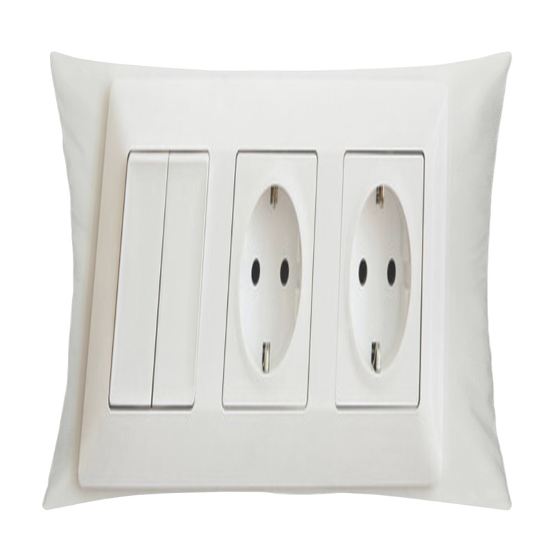 Personality  Panoramic Crop Of Power Sockets Near Switch On White Wall Pillow Covers