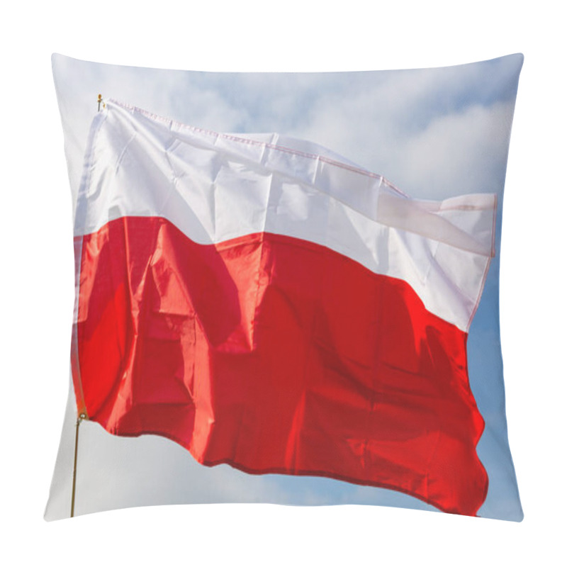 Personality  Polish Flag Flies Proudly In Wind Against Blue Sky Pillow Covers